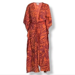 SOLD! NWT Kimono Belted Boho Floral Kaftan Robe Cover Up Maxi Lenth L